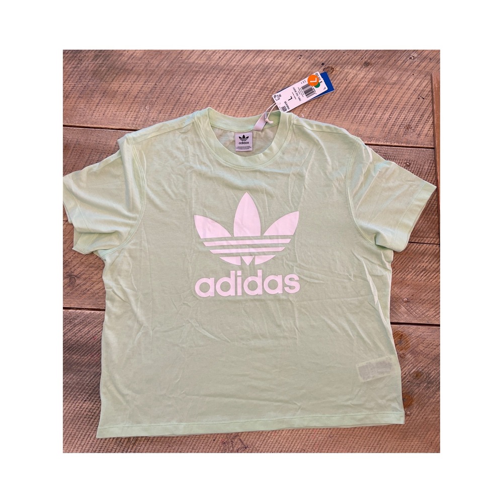 Adidas Originals Women Trefoil Boxy Tee Semi Green Spark IN8436 Large NWT